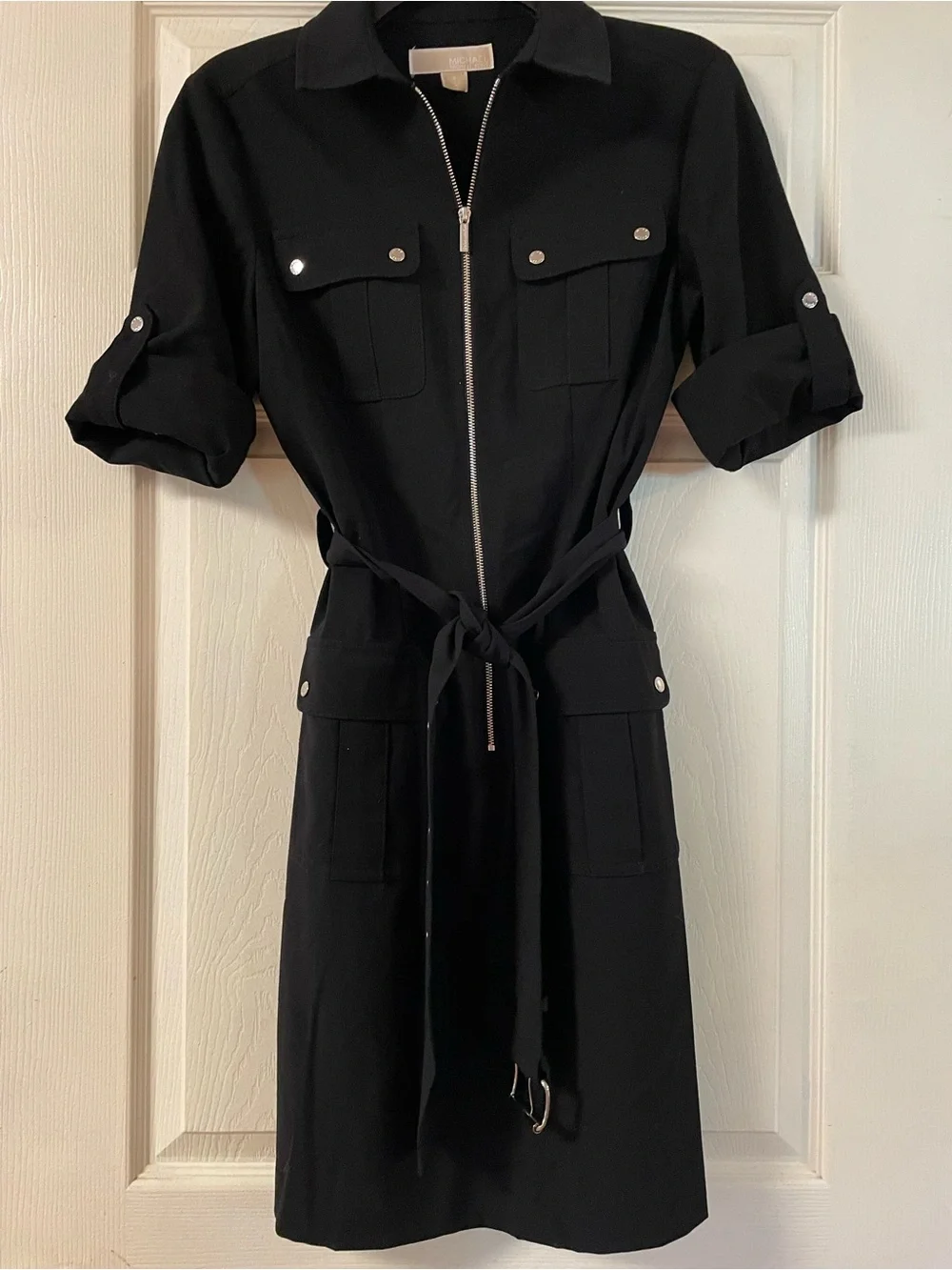 Michael Kors Black Zip-Front Utility Midi Dress